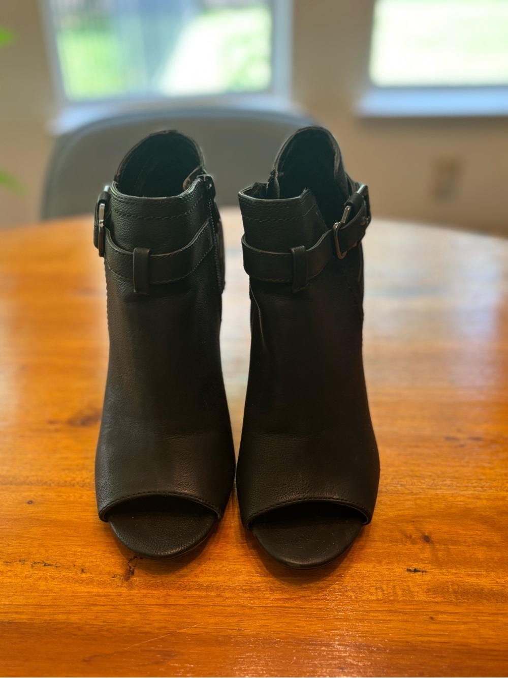 G by Guess Black Peep-Toe Ankle Booties with Side Buckle